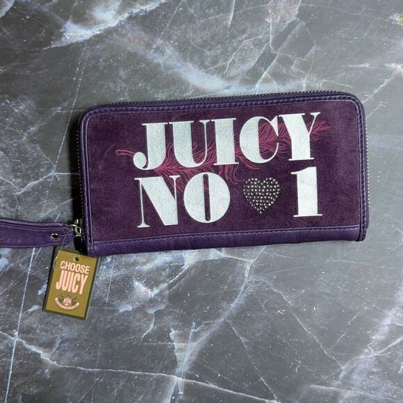 Juicy Couture Y2K "Juicy No 1" Royal Purple Terry Cloth Vintage Zip Wallet - Picture 2 of 9